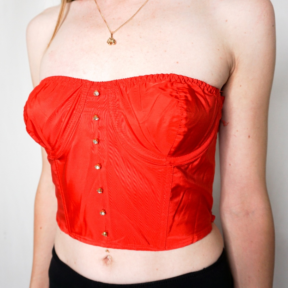 VINTAGE Vassarette Red Bustier Bra Top Large - Picture 5 of 8